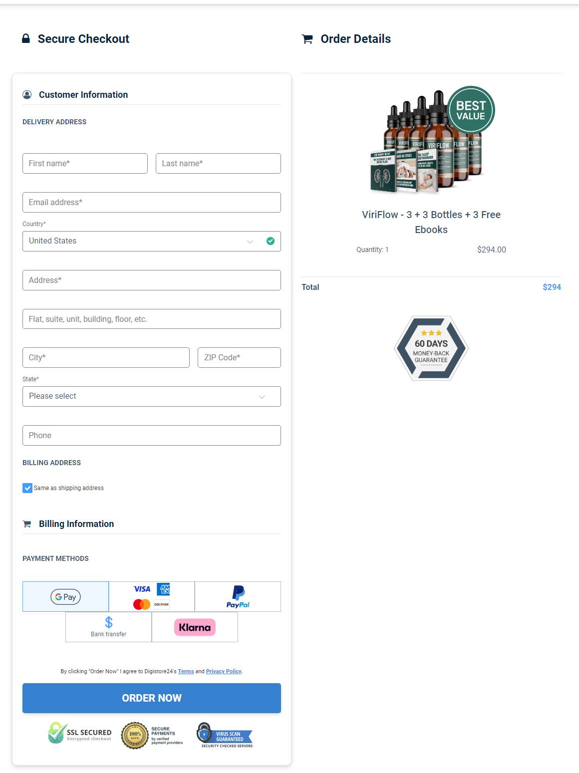 ViriFlow - Secure Checkout Order Page